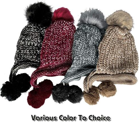 DOCILA Winter Beanie Hat for Women Warm Fleece Lined Pom Knit Earflap Hats Cute Outdoor Snow Ski Skull Cap in Kuwait