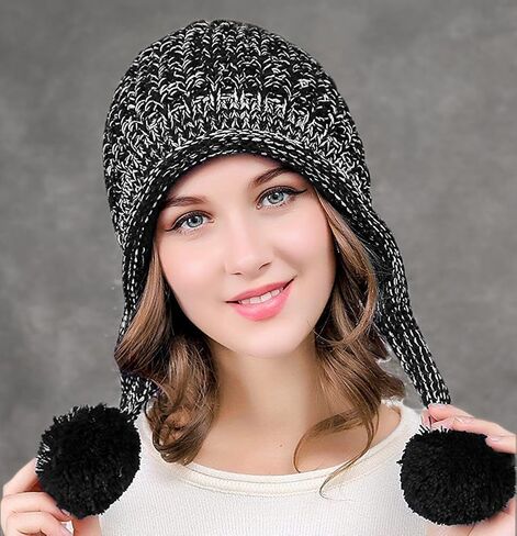 DOCILA Winter Beanie Hat for Women Warm Fleece Lined Pom Knit Earflap Hats Cute Outdoor Snow Ski Skull Cap in Kuwait