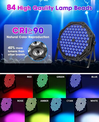 Stage Lights 2 Pack 36 LED Par Light Corded RGB DJ Party Uplights with Sound Activated and DMX Control for Disco, Wedding, Club, Birthday, Christmas Stage Lighting in Kuwait