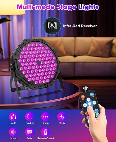 Stage Lights 2 Pack 36 LED Par Light Corded RGB DJ Party Uplights with Sound Activated and DMX Control for Disco, Wedding, Club, Birthday, Christmas Stage Lighting in Kuwait
