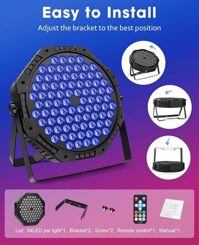 Stage Lights 2 Pack 36 LED Par Light Corded RGB DJ Party Uplights with Sound Activated and DMX Control for Disco, Wedding, Club, Birthday, Christmas Stage Lighting in Kuwait