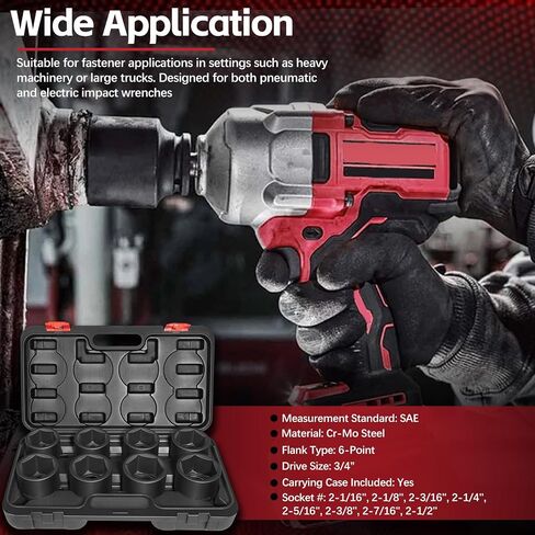 3/4'' Drive Spindle Axle Nut Impact Socket Set, 8 Pack Large Impact Socket Set, Axle Nut Socket Set, 6 Point SAE Size 2-1/16" to 2-1/2", For Wheel Hub Axle Nut Removal and Installation in Saudi Arabia
