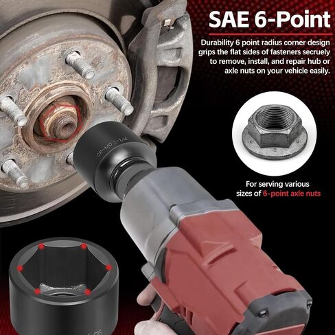 3/4'' Drive Spindle Axle Nut Impact Socket Set, 8 Pack Large Impact Socket Set, Axle Nut Socket Set, 6 Point SAE Size 2-1/16" to 2-1/2", For Wheel Hub Axle Nut Removal and Installation in Saudi Arabia