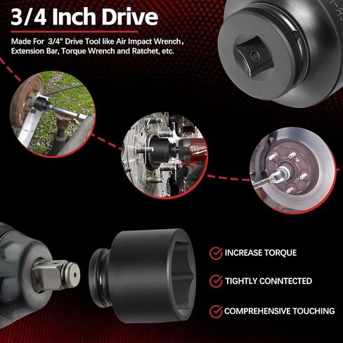 3/4'' Drive Spindle Axle Nut Impact Socket Set, 8 Pack Large Impact Socket Set, Axle Nut Socket Set, 6 Point SAE Size 2-1/16" to 2-1/2", For Wheel Hub Axle Nut Removal and Installation in Saudi Arabia