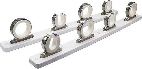 MARINE CITY Teak Base 4-Rod Reel Board 316 Grade Stainless Steel Fishing Rod Storage Hanger Rack (Length: 2.71 Inches) for Marines – Boats – Vans – Cars (1 Set) in Kuwait