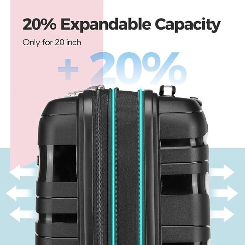 Melalenia Luggage Carry On Suitcase Sets, Expandable PP Hard Shell Suitcase with Spinner Wheels,Travel Luggage with TSA Locks 22x14x9 Airline Approved in Saudi Arabia