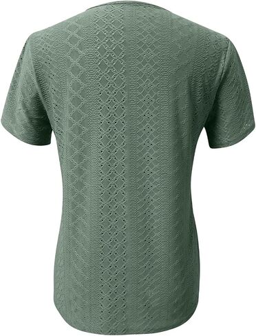 Women's Summer Eyelet Tops Dressy Casual Blouses Fashion Asymmetric V Neck Short Sleeve Tunic Top Work Tshirts in Saudi Arabia
