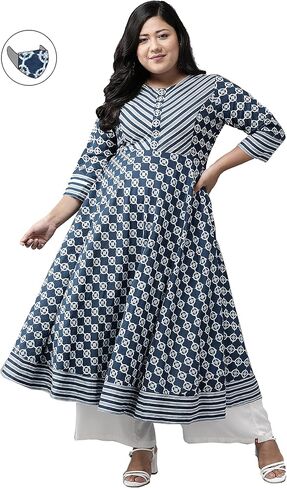 Yash Gallery Women Cotton Floral Print Anarkali Kurta for Summer in Kuwait