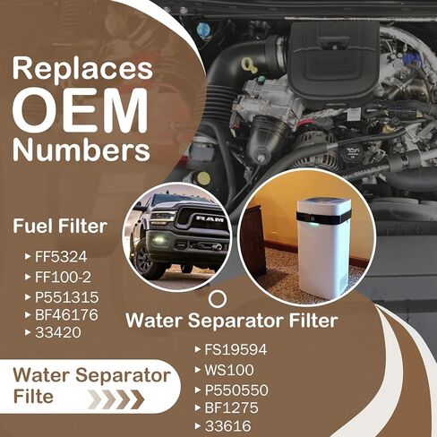 Water Separator Pre-Filter WS100 & Fuel Filter FF100-2 Compatible with AirDog I II II-4G II-5G, Cummins Powerstroke Duramax Diesel, Dodge Ram Chevy Silverado GMC Sierra Replaces P551315 P550550 in Kuwait