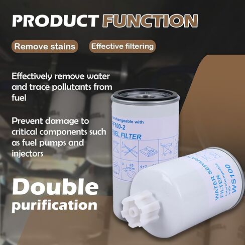 Water Separator Pre-Filter WS100 & Fuel Filter FF100-2 Compatible with AirDog I II II-4G II-5G, Cummins Powerstroke Duramax Diesel, Dodge Ram Chevy Silverado GMC Sierra Replaces P551315 P550550 in Kuwait