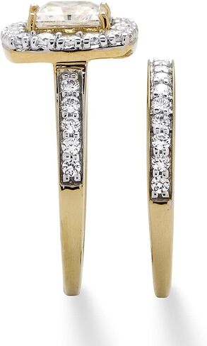 18K Yellow Gold over Sterling Silver Princess Cut Cubic Zirconia Halo Bridal Ring Set in Saudi Arabia