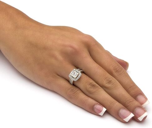 18K Yellow Gold over Sterling Silver Princess Cut Cubic Zirconia Halo Bridal Ring Set in Saudi Arabia