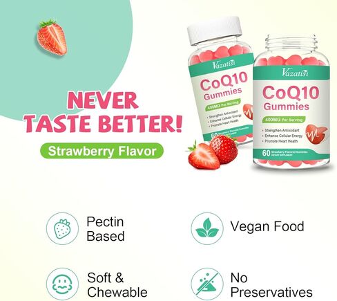 2 Pack CoQ10 Gummies, Plus Omega-3, Magnesium, Vitamin B12 for Brain & Antioxidant, 5X Better Absorption Coenzyme Q10 Supplement - 120 Cts in Kuwait