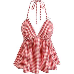 Milumia النسائية المنقوقة الطباعة بلا أكمام peplum top bow tie backless hem hem hem cami cami tops in Kuwait