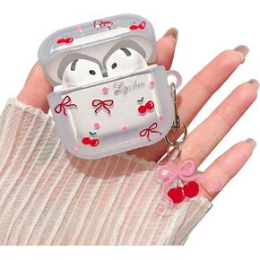 MINSCOSE Compatible with AirPods 4 Clear Case,Cute Cherry Bow Pretty Aesthetic Design with Keychain,Soft TPU Protective Shockproof Case for Women Girl for Airpods 4-Red in Kuwait