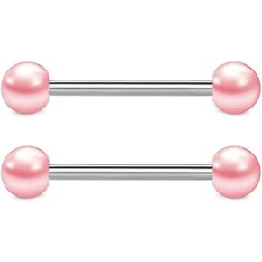 14G Stainless Steel Nipple Rings Solid Pearl Bioplast Ball Straight Barbell Bars Tongue Ring 16mm(5/8Inch) Body Piercing Jewelry in Kuwait