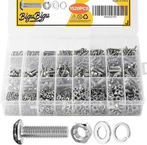 1520Pcs Metric Screw Assortment,M2 M3 M4 M5 Metric Bolt Assortment,304 Stainless Steel Metric Machine Screws,Hex Socket Head Cap Screws Nuts and Bolts Assortment Kit with Flat & Lock Washers in Saudi Arabia