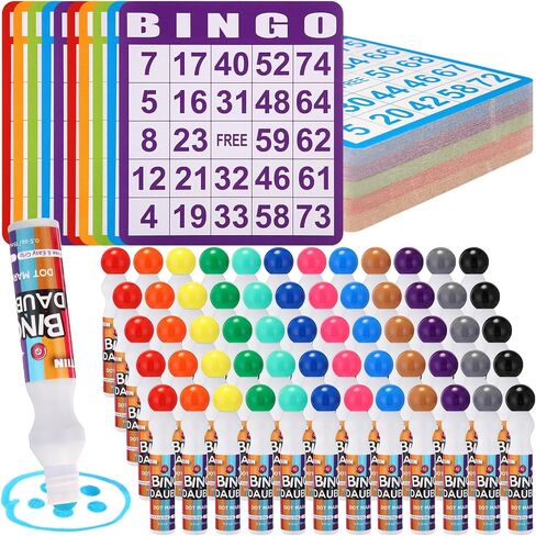 Crtiin 148 Pack Bingo Game Cards ومجموعة Bingo Daubers تتضمن 100 بطاقة بنغو و48 علامة نقطية من لوازم البنغو مجموعة بطاقات الاتصال لألعاب البنغو وألعاب البطاقات وأنشطة التجمع العائلي وليلة الألعاب in Kuwait