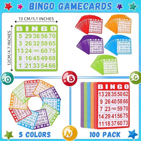 Crtiin 148 Pack Bingo Game Cards ومجموعة Bingo Daubers تتضمن 100 بطاقة بنغو و48 علامة نقطية من لوازم البنغو مجموعة بطاقات الاتصال لألعاب البنغو وألعاب البطاقات وأنشطة التجمع العائلي وليلة الألعاب in Kuwait