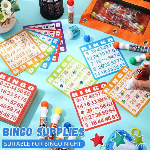 Crtiin 148 Pack Bingo Game Cards ومجموعة Bingo Daubers تتضمن 100 بطاقة بنغو و48 علامة نقطية من لوازم البنغو مجموعة بطاقات الاتصال لألعاب البنغو وألعاب البطاقات وأنشطة التجمع العائلي وليلة الألعاب in Kuwait