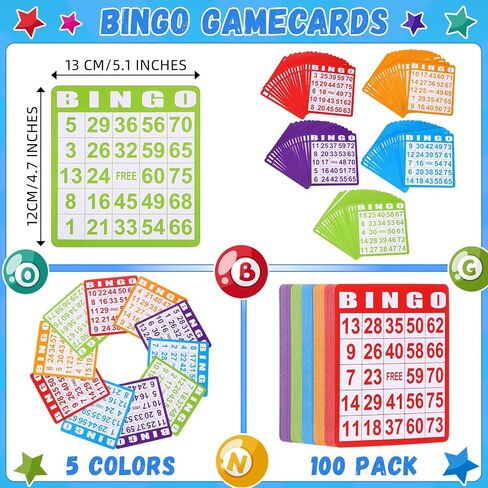 Crtiin 148 Pack Bingo Game Cards ومجموعة Bingo Daubers تتضمن 100 بطاقة بنغو و48 علامة نقطية من لوازم البنغو مجموعة بطاقات الاتصال لألعاب البنغو وألعاب البطاقات وأنشطة التجمع العائلي وليلة الألعاب in Kuwait