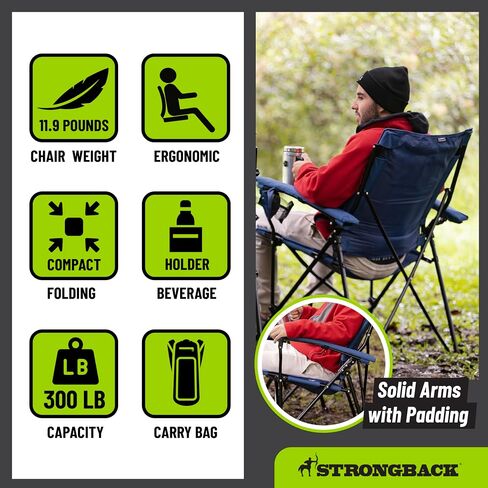 STRONGBACK Elite Lawn Lounge Camping Chair with Lumbar Support, Black/Grey in Kuwait