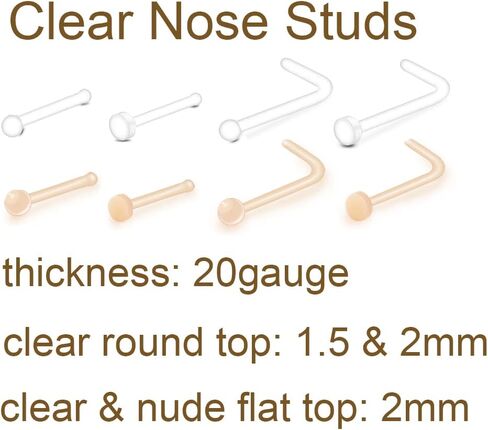 MODRSA 18g 20g Nude Clear Nose Studs for Work Clear Piercing Retainers for Surgery Plastic Septum Retainer 16g Labret Lip Studs Plastic Cartilage Earring Studs for Sport Surgery Invisible Septum Rings in Saudi Arabia