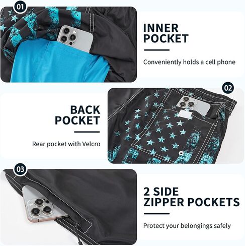 شورت سباحة رجالي مع بطانة مضغوطة مقاس 9 بوصات شورت مدمج 2 في 1 لباس سباحة سريع الجفاف مع جيوب بسحاب in Kuwait