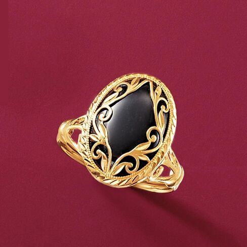 Ross-Simons Onyx Scrollwork Ring في الذهب الأصفر 14kt in Kuwait