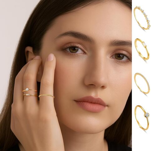 8pcs حلقات التراص الذهب مجموعة للنساء قابلة للتكديس حزمة غير مشوهة الحد الأدنى البسيط 14K حلقات الذهب والفضة هدايا هدية المجوهرات الفولاذ المقاوم للصدأ hypoallergenic in Kuwait