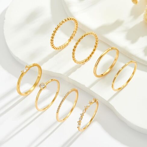 8pcs حلقات التراص الذهب مجموعة للنساء قابلة للتكديس حزمة غير مشوهة الحد الأدنى البسيط 14K حلقات الذهب والفضة هدايا هدية المجوهرات الفولاذ المقاوم للصدأ hypoallergenic in Kuwait