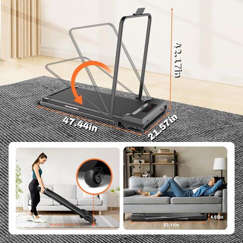 3.0 HP Foldable Portable Folding Small Treadmills for Home Office with 300 LBS Capacity, Walking Running Exercise Electric Compact Treadmill with LED Display in Kuwait