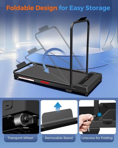 3.0 HP Foldable Portable Folding Small Treadmills for Home Office with 300 LBS Capacity, Walking Running Exercise Electric Compact Treadmill with LED Display in Kuwait