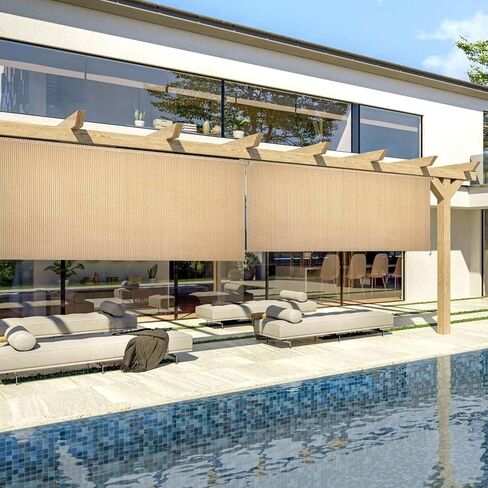 Outdoor Roller Shade with 95% UV Protection, Crank-Free Operation Patio Blind for Porch, Gazebo, Pergola, Balcony – Outdoor Blinds for Shading and Privacy (7'Wx8'H Beige) in Saudi Arabia