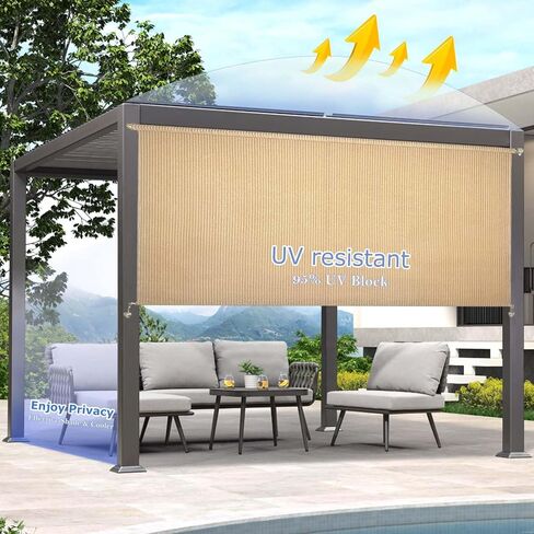 Outdoor Roller Shade with 95% UV Protection, Crank-Free Operation Patio Blind for Porch, Gazebo, Pergola, Balcony – Outdoor Blinds for Shading and Privacy (7'Wx8'H Beige) in Saudi Arabia