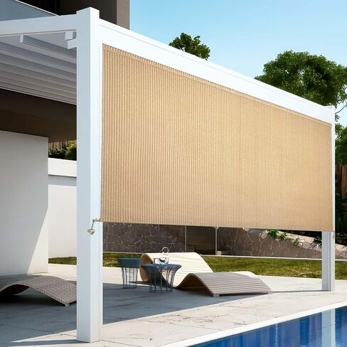 Outdoor Roller Shade with 95% UV Protection, Crank-Free Operation Patio Blind for Porch, Gazebo, Pergola, Balcony – Outdoor Blinds for Shading and Privacy (7'Wx8'H Beige) in Saudi Arabia