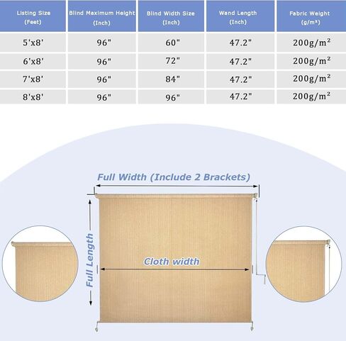 Outdoor Roller Shade with 95% UV Protection, Crank-Free Operation Patio Blind for Porch, Gazebo, Pergola, Balcony – Outdoor Blinds for Shading and Privacy (7'Wx8'H Beige) in Saudi Arabia