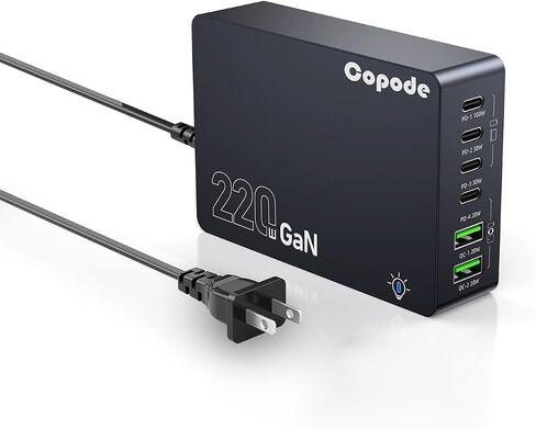 Charging Station,220W 6-in-1 GaN USB C Fast Charging,PD USB A Multiple Devices Charger,Compatible for Laptop MacBook iPhone16 Pro/16/15/14 iPad Galaxy S25 S24 S23 DELL HP and Other Series in Saudi Arabia