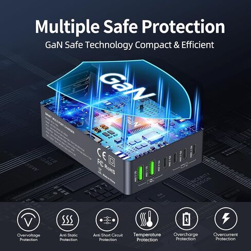 Charging Station,220W 6-in-1 GaN USB C Fast Charging,PD USB A Multiple Devices Charger,Compatible for Laptop MacBook iPhone16 Pro/16/15/14 iPad Galaxy S25 S24 S23 DELL HP and Other Series in Saudi Arabia