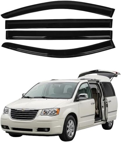 Fit for Chrysler Town & Country 2008-2016 ， Dodge Grand Caravan 2008-2020 ， Volkswagen (VW) Routan 2009-2014 ؛ حراس أمطار النوافذ - انحراف الرياح الممتاز على شريط سميك 2 مم ، مجموعة من 4 in Saudi Arabia