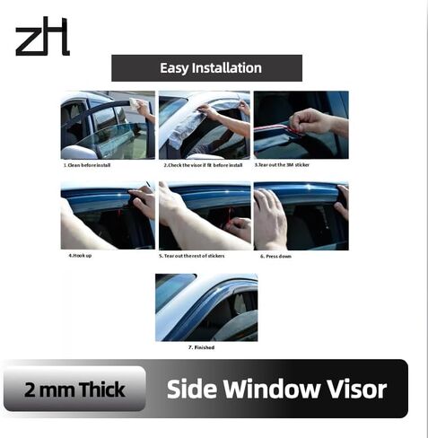 Fit for Chrysler Town & Country 2008-2016 ， Dodge Grand Caravan 2008-2020 ， Volkswagen (VW) Routan 2009-2014 ؛ حراس أمطار النوافذ - انحراف الرياح الممتاز على شريط سميك 2 مم ، مجموعة من 4 in Saudi Arabia