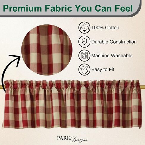 Park Designs Farmhouse Kitchen Valances for Windows - Garnet & Tan Buffalo Check | Fall Decor Window Valance Curtains | Plaid Curtain Valances for Windows | Boho Living Rooms & Bathrooms | 72" x 14" in Saudi Arabia