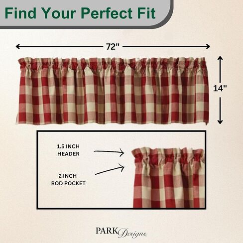 Park Designs Farmhouse Kitchen Valances for Windows - Garnet & Tan Buffalo Check | Fall Decor Window Valance Curtains | Plaid Curtain Valances for Windows | Boho Living Rooms & Bathrooms | 72" x 14" in Saudi Arabia