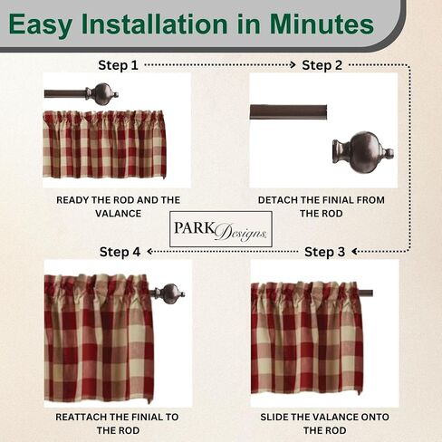 Park Designs Farmhouse Kitchen Valances for Windows - Garnet & Tan Buffalo Check | Fall Decor Window Valance Curtains | Plaid Curtain Valances for Windows | Boho Living Rooms & Bathrooms | 72" x 14" in Saudi Arabia