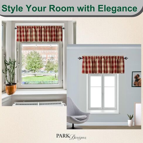 Park Designs Farmhouse Kitchen Valances for Windows - Garnet & Tan Buffalo Check | Fall Decor Window Valance Curtains | Plaid Curtain Valances for Windows | Boho Living Rooms & Bathrooms | 72" x 14" in Saudi Arabia