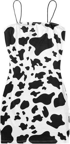 Wdirara للسيدات البقر المطبوع Bodycon Mini Cami Dress Draghetti Dresses Strap in Kuwait