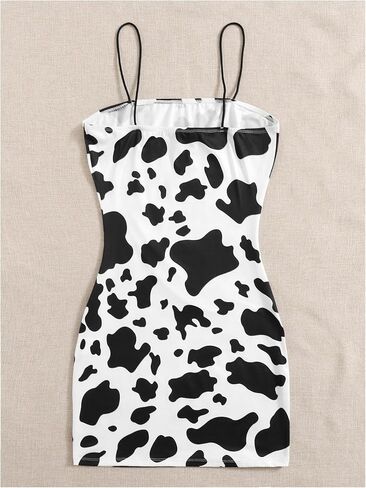 Wdirara للسيدات البقر المطبوع Bodycon Mini Cami Dress Draghetti Dresses Strap in Kuwait