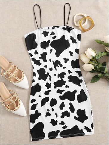 Wdirara للسيدات البقر المطبوع Bodycon Mini Cami Dress Draghetti Dresses Strap in Kuwait