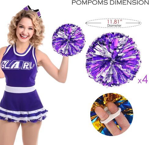 6 Pcs Metallic Cheerleading Pom Poms and Hair Bow Mid Calf Socks Set, Cheerleader Pompoms School Sports Game Spirit Cheer Accessories (Hot Pink) in Saudi Arabia