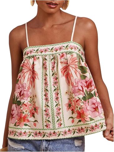 Soly Hux Women's Boho Floral Cami Top Spaghetti Strap Ocleseless Facitures Summer Camisole in Kuwait